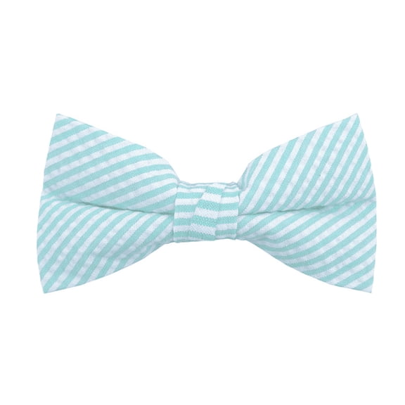 Jacob Alexander Men's Seersucker Striped Pattern Pre-Tied Clip-On Bow Tie - Turquoise