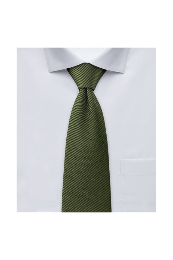 Men's Silk Blend Solid Color Regular Length Classic Neck Tie - Martini Olive