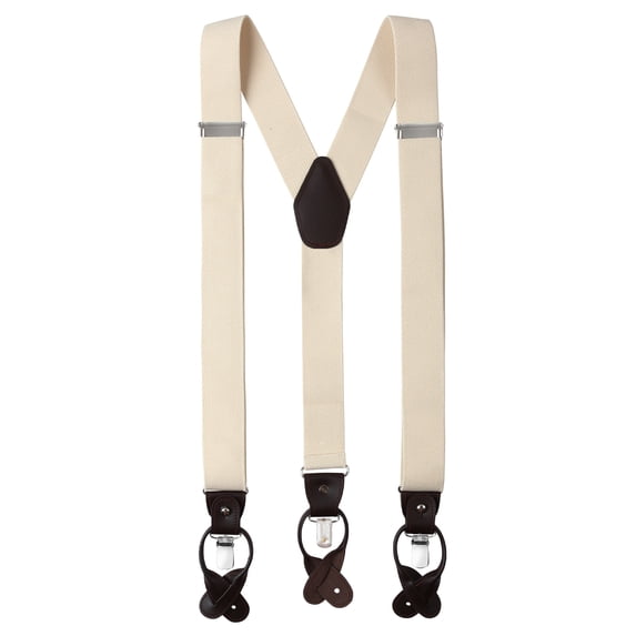 Jacob Alexander Men's Solid Elastic Y-Back Suspenders Braces Convertible Leather Ends Clips - Champagne