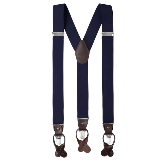 Jacob Alexander Men's Solid Elastic Y-Back Suspenders Braces Convertible Leather Ends Clips - Navy Blue