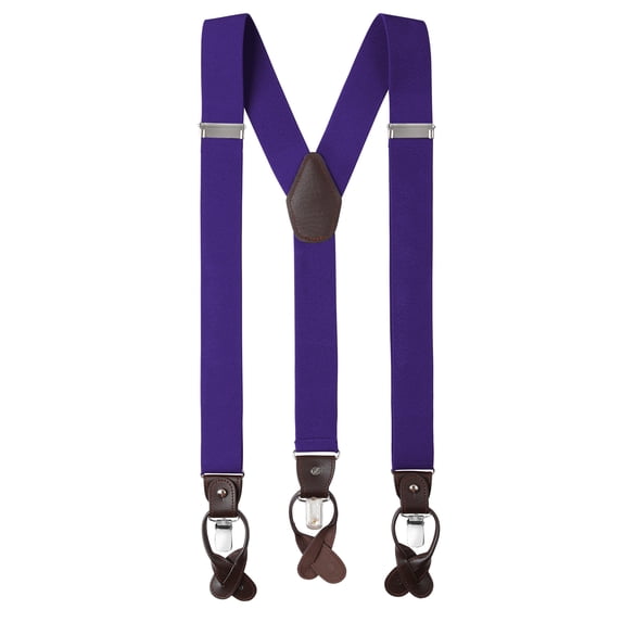Jacob Alexander Men's Solid Elastic Y-Back Suspenders Braces Convertible Leather Ends Clips - Purple