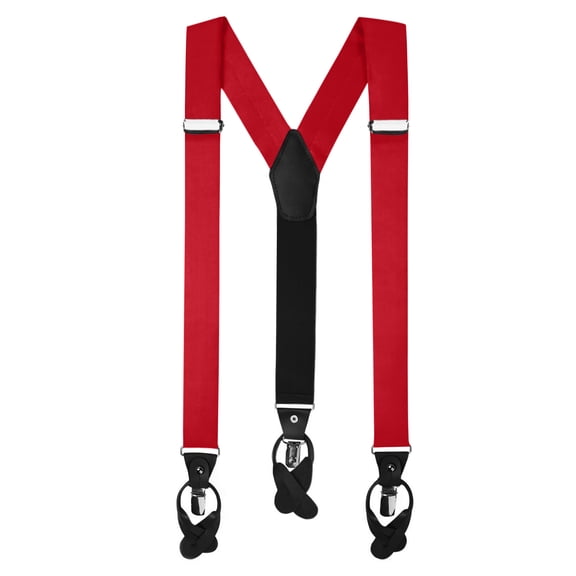 Jacob Alexander Men's Solid Fabric Suspenders Braces Convertible Leather Ends and Clips Y-Back - Red