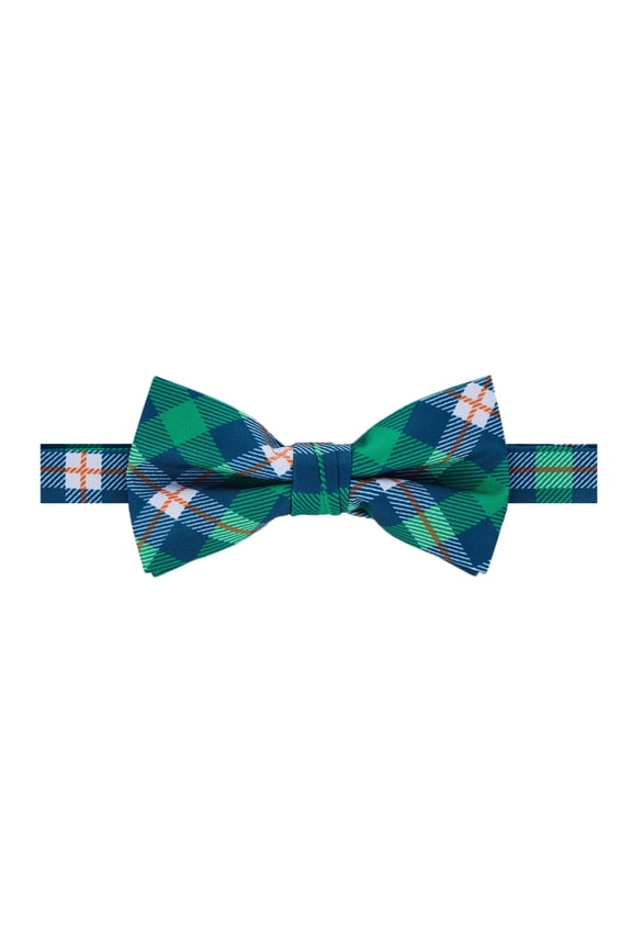 Men's Tartan Plaid Diagonal Pattern Pre-Tied Adjustable Banded Bow Tie - Green Blue White