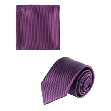 Jacob Alexander Men's Tone on Tone Corded Slim Neck Tie and Pocket Square Set - Eggplant
