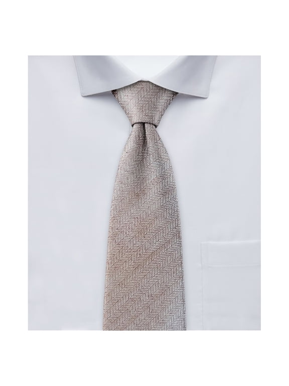 Men's Wool Blend Herringbone 2.5 inch Width Slim Neck Tie - Tan/White