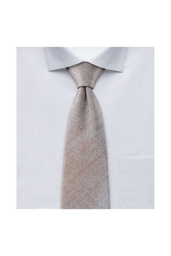 Men's Wool Blend Herringbone 2.5 inch Width Slim Neck Tie - Tan/White