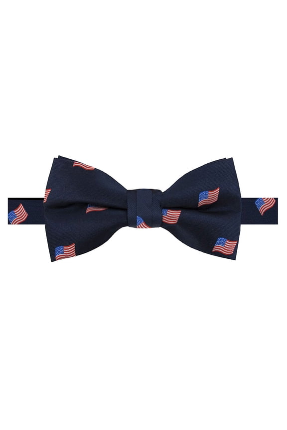 Men's Woven American Flags USA Navy Bow Tie Pre-Tied Banded Adjustable