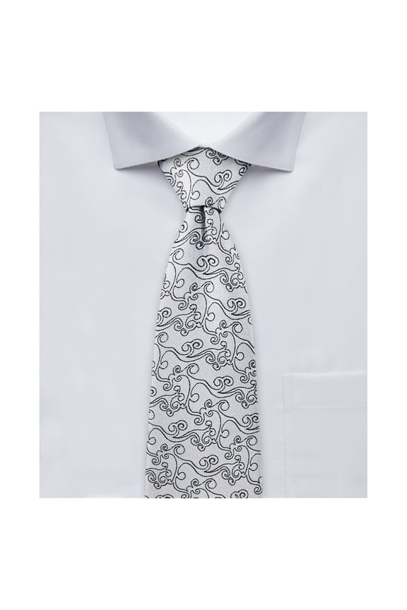 Men's Woven Bold Vine Pattern Regular Neck Tie - Silver