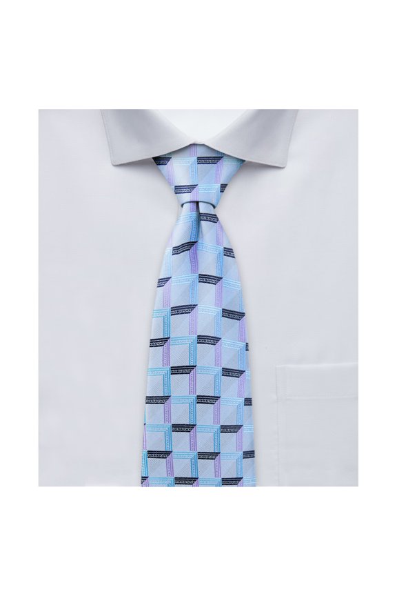 Men's Woven Checkered Pattern Regular Neck Tie - Gray