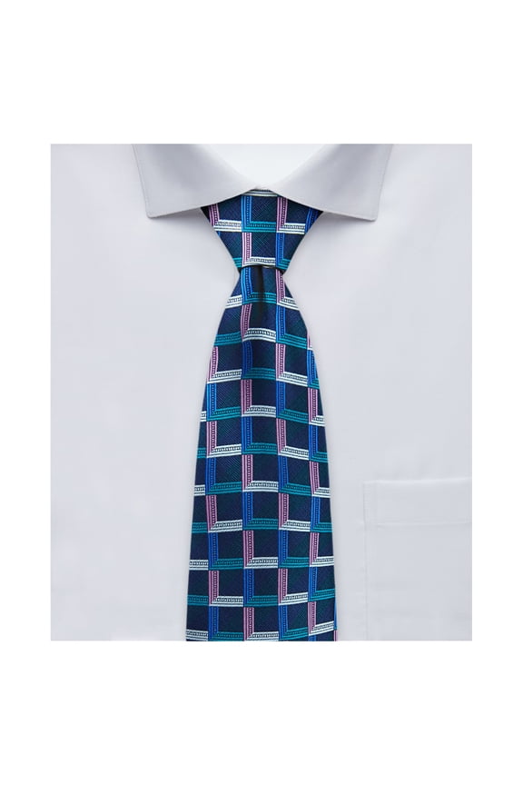 Men's Woven Checkered Pattern Regular Neck Tie - Navy