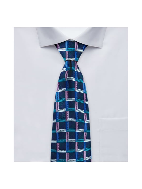 Men's Woven Checkered Pattern Slim 2.5 inch Width Neck Tie - Navy