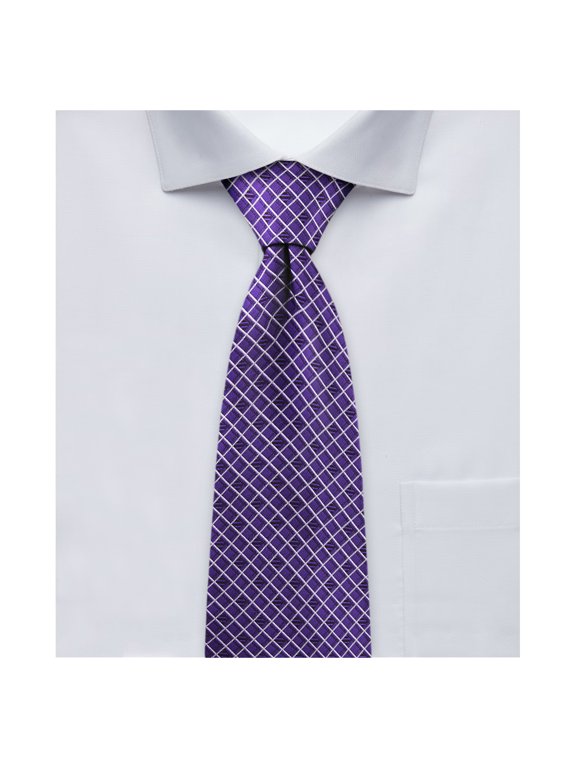 Men's Woven Diamond Grid Pattern Slim 2.5 inch Width Neck Tie - Purple