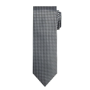 Jacob Alexander Men's Woven Dotted Motif Grid Pattern Regular Neck Tie - Black Silver