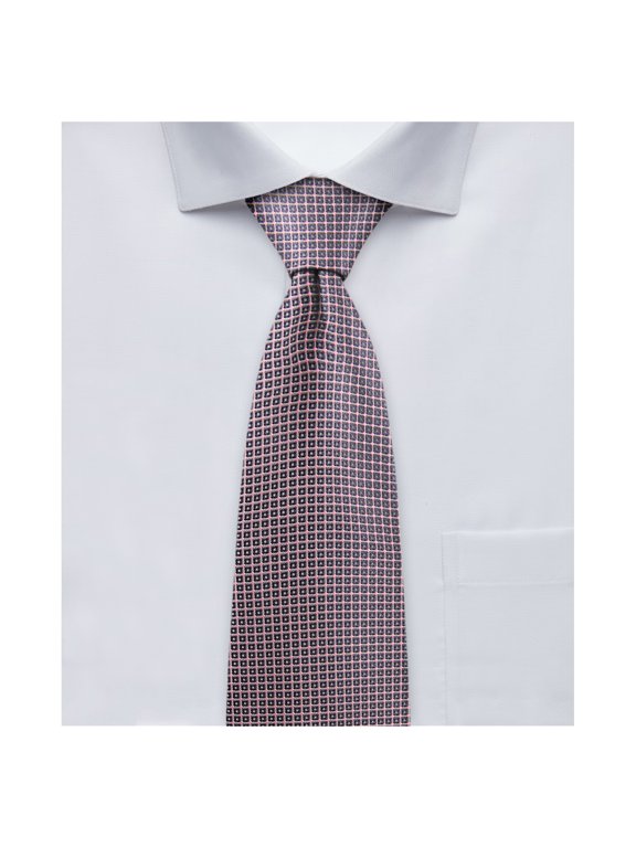 Men's Woven Dotted Squares Pattern Regular Neck Tie - Pink Gray