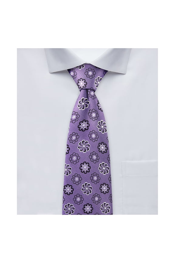Men's Woven Floral Pattern Slim 2.5 inch Width Neck Tie - Purple Black