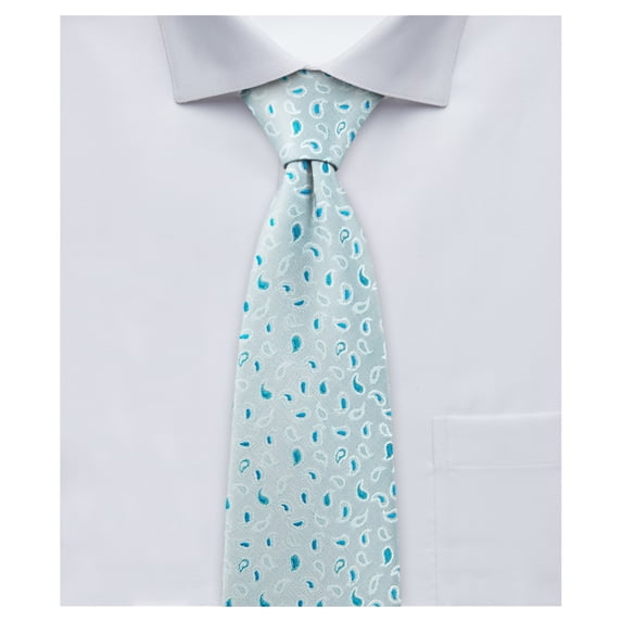 Jacob Alexander Men's Woven Paisley Pattern Regular Neck Tie - Silver Aqua