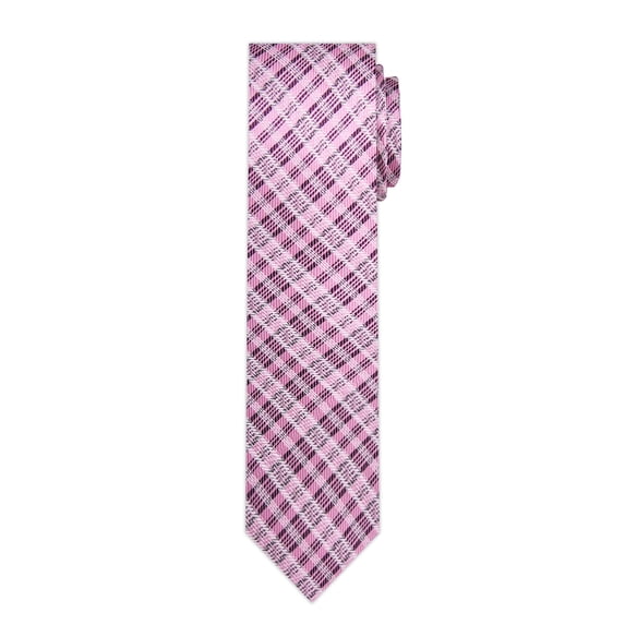 Jacob Alexander Men's Woven Plaid Pattern Slim 2.5 inch Width Neck Tie - Pink