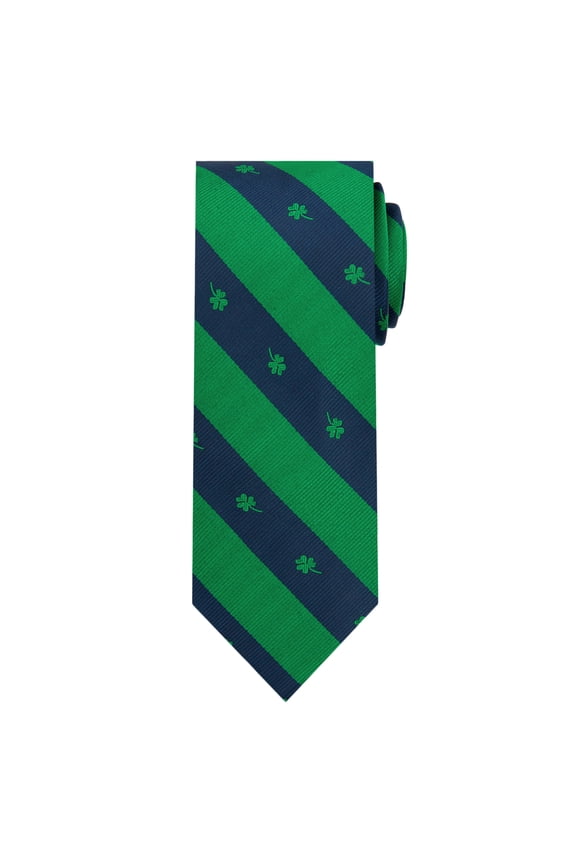 Saint Patrick's Day Woven Irish Stripe Shamrocks Extra Long Neck Tie for Big and Tall Men - Green Navy Blue