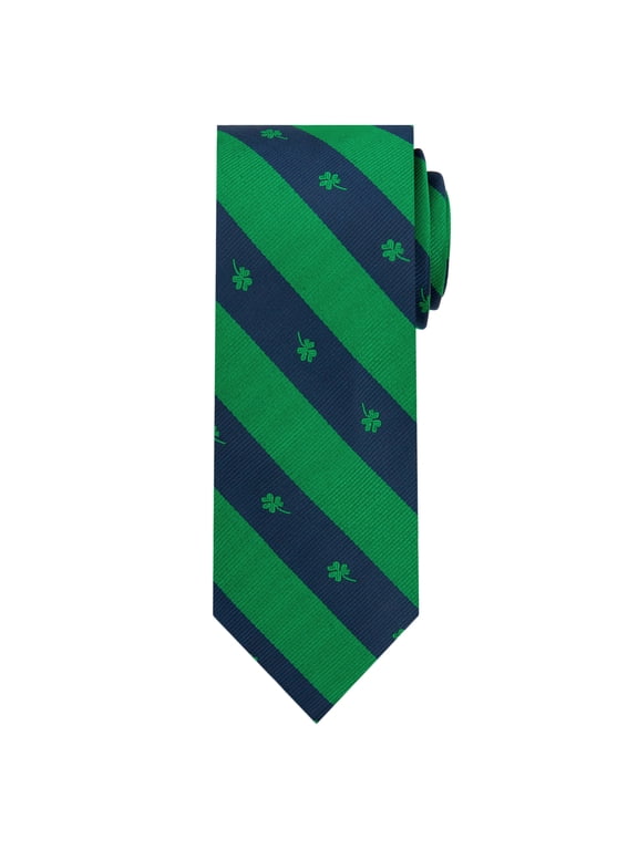Saint Patrick's Day Woven Irish Stripe Shamrocks Extra Long Neck Tie for Big and Tall Men - Green Navy Blue