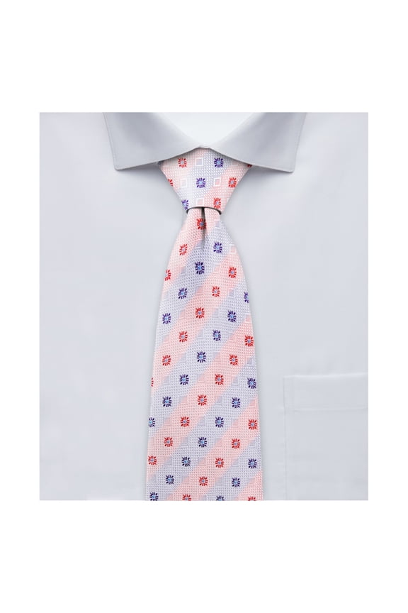 Men's Woven Square Deco Pattern Regular Neck Tie - Light Red Blue
