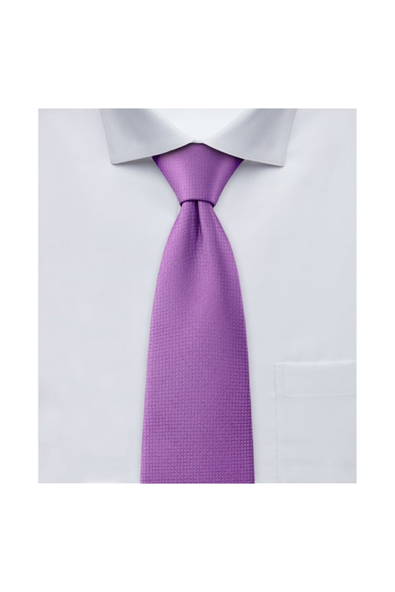 Men's Woven Subtle Mini Squares Pre-Tied Zipper Neck Tie - Purple