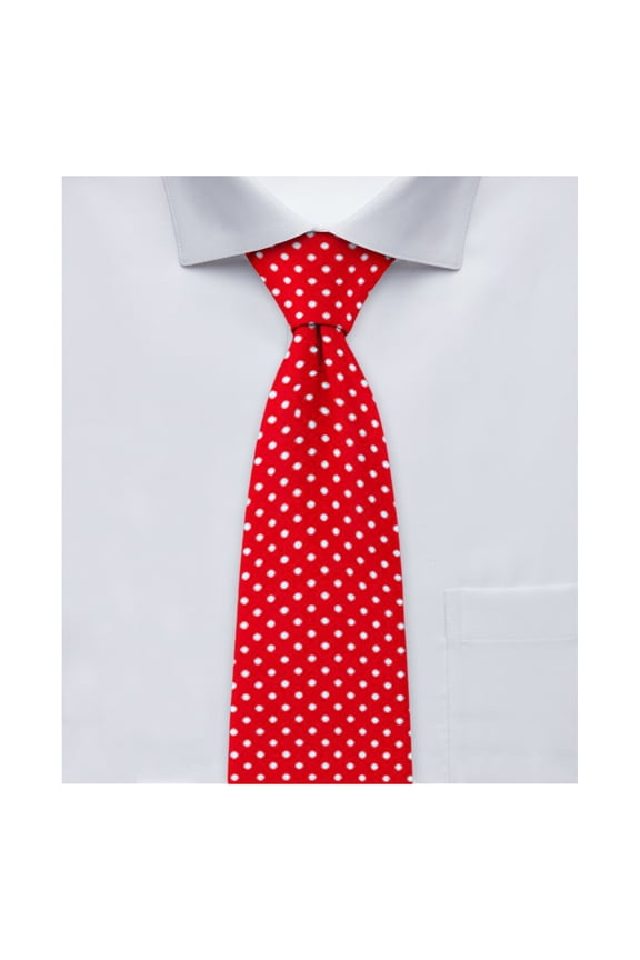 Polka Dot Print Extra Long Neck Tie for Big and Tall Men - Red