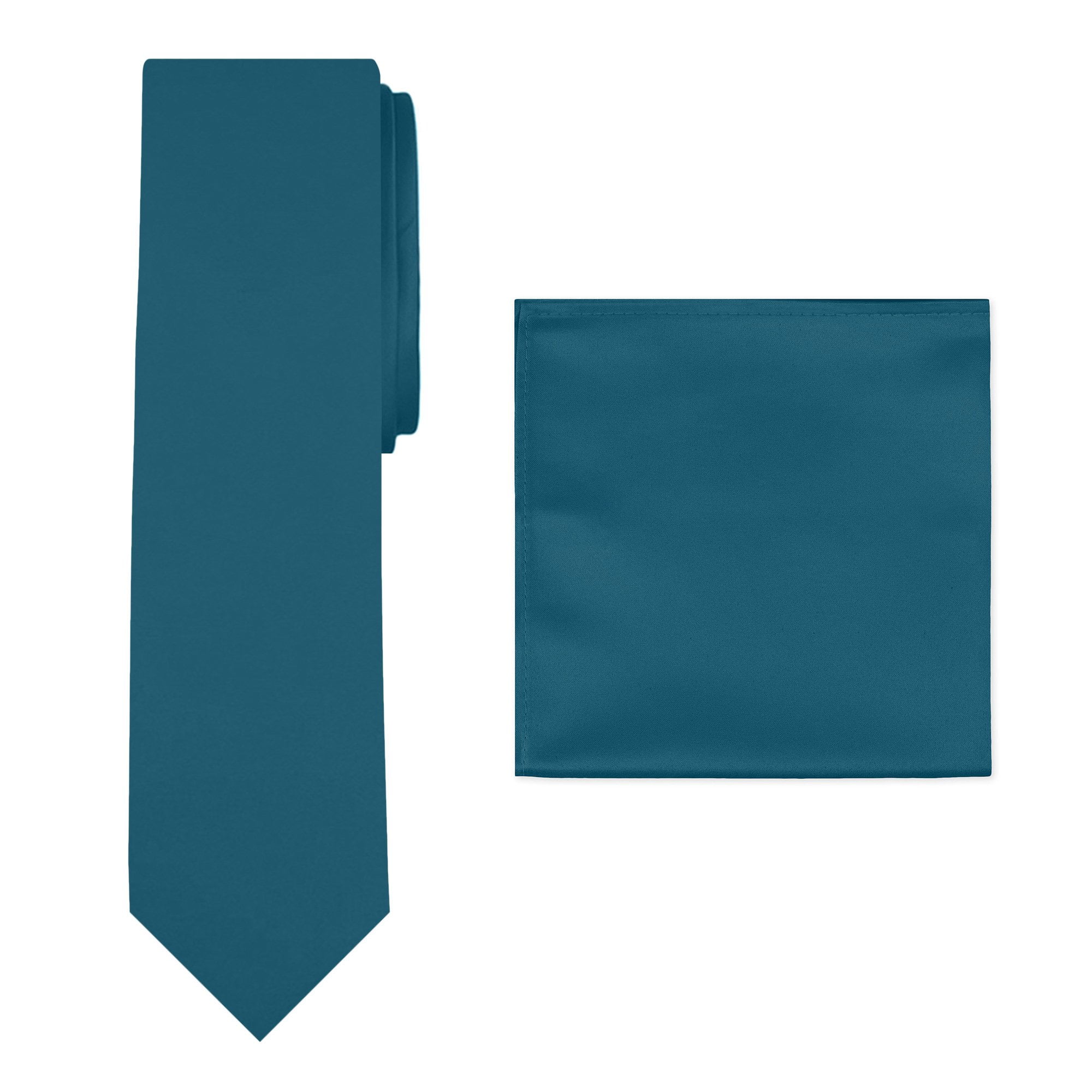 Jacob Alexander Men's Solid Color Tie & Pocket Square Set - Turquoise Blue, Dry Clean Only - View #8