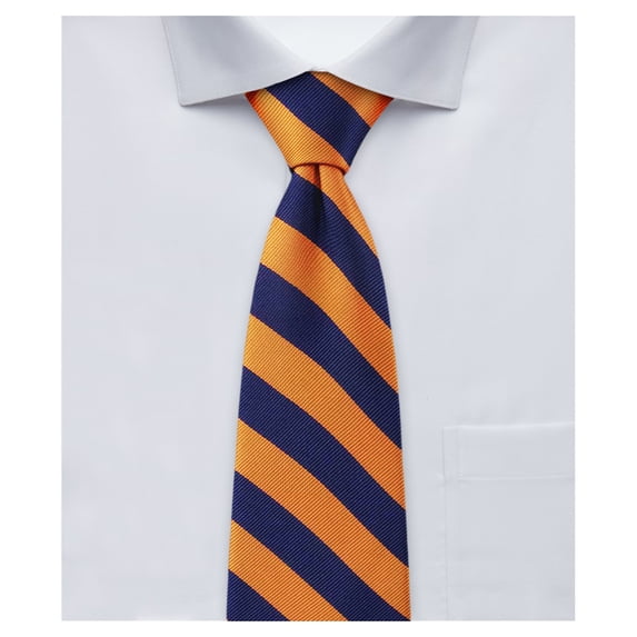 Jacob Alexander Boys' 14 inch College Stripe Woven Pre-Tied Zipper Neck Tie - Orange Navy