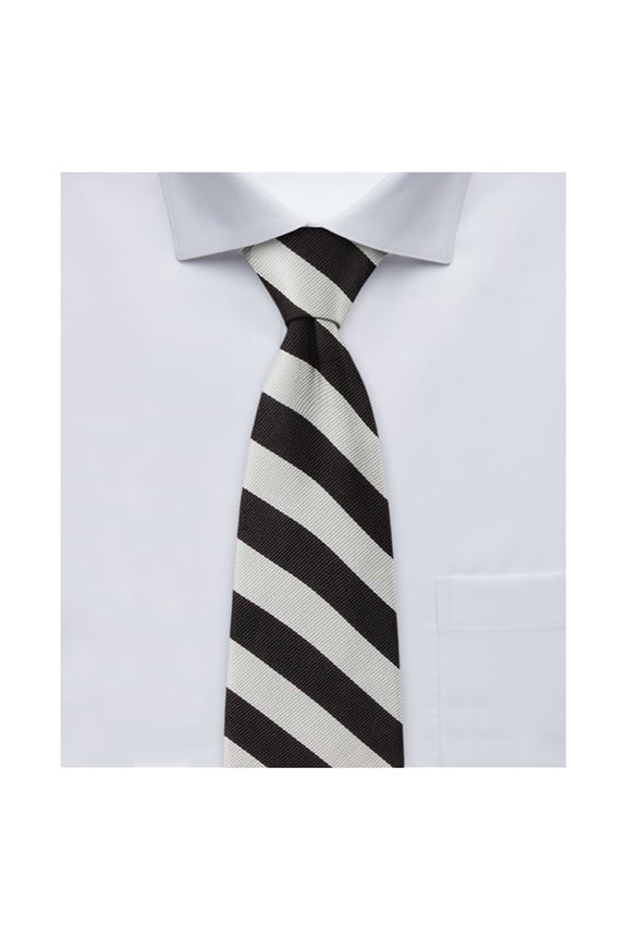 Boys' 14 inch College Stripe Woven Pre-Tied Zipper Neck Tie - Silver Black