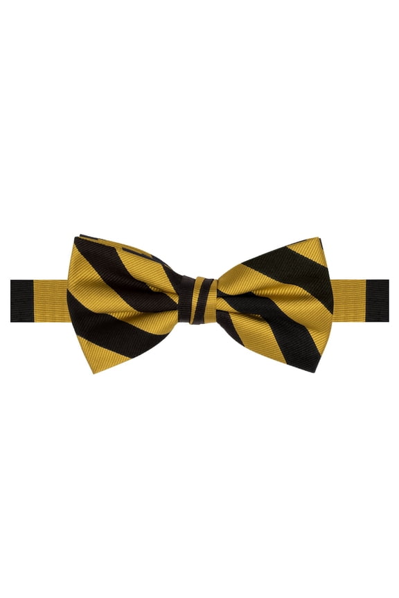 Stripe Woven Men's College Striped Pretied Bowtie - Gold Black