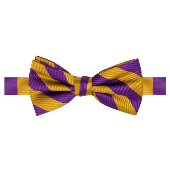 Jacob Alexander Stripe Woven Men's College Striped Pretied Bowtie - Purple Gold