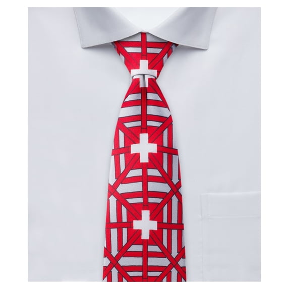 Jacob Alexander Switzerland Country Flag Colors Men's Necktie - Red Grey Design with Vertical White Swiss Cross Design