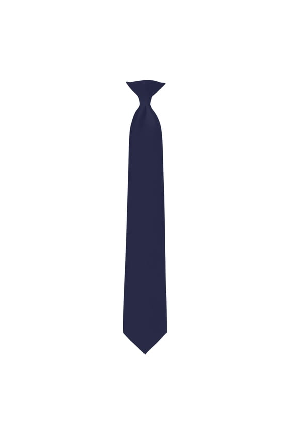 Men's Solid Color Pre-Tied Clip-On Uniform Neck Tie with Buttonholes - Regular 20 inch - Navy Blue