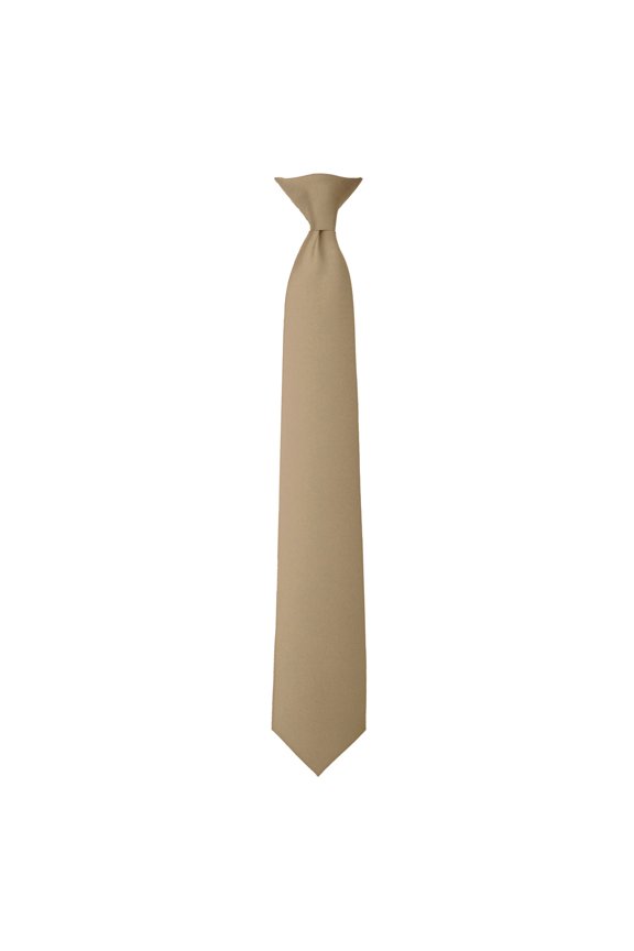 Men's Solid Color Pre-Tied Clip-On Uniform Neck Tie with Buttonholes - Regular 20 inch - Tan