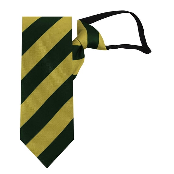 Jacob Alexander Young Adult 1-Inch College Stripe Woven Silk Pre-Tied Zipper Neck Tie - Dark Green Gold