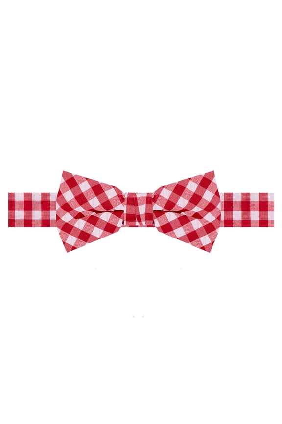 Young Boys' Gingham Checkered Pattern Pre-Tied Adjustable Banded Bow Tie - Red