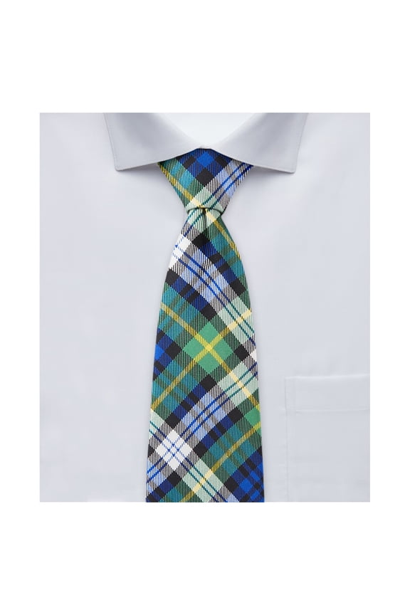 Young Boys' Royal Tartans Plaid Dress Gordon 11 inch Pre-Tied Clip-On Neck Tie - Green White