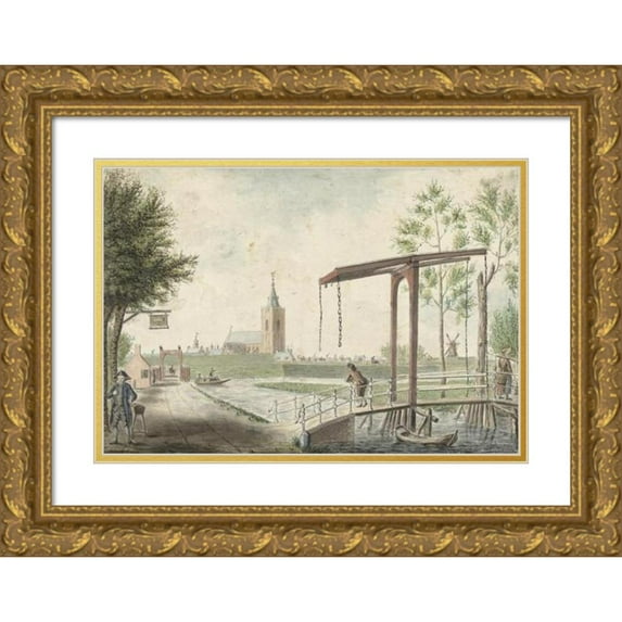 Jacob Bolten 14x11 Gold Ornate Wood Frame and Double Matted Museum Art Print Titled - View of Naarden (1792)