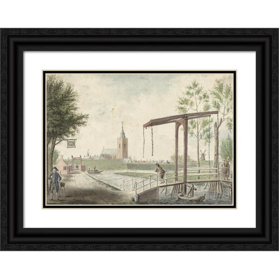 Jacob Bolten 24x18 Black Ornate Framed Double Matted Museum Art Print Titled: View of Naarden (1792)