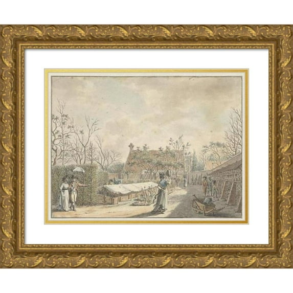 Jacob Cats 14x11 Gold Ornate Wood Frame and Double Matted Museum Art Print Titled - Visit to a Flower Nursery (1791)