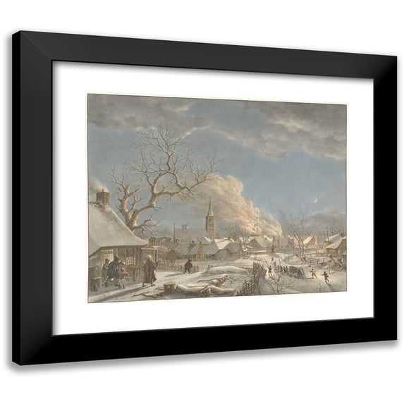 Jacob Cats 14x12 Black Modern Framed Museum Art Print Titled - Winter, Night and Fire (1797)