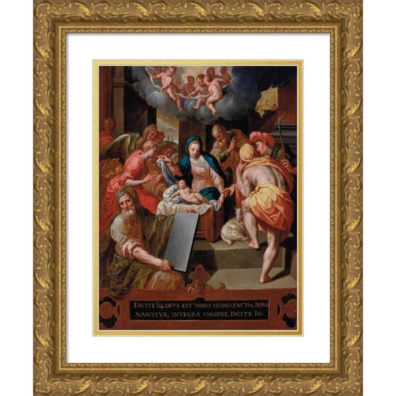 Jacob De Backer 15x18 Gold Ornate Wood Frame and Double Matted Museum Art Print Titled - The Adoration of the Shepherds