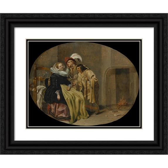 Jacob Duck 24x19 Black Ornate Framed Double Matted Museum Art Print Titled: A Couple in an Interior with a Gypsy Fortune-Teller (ca. 1632-33)