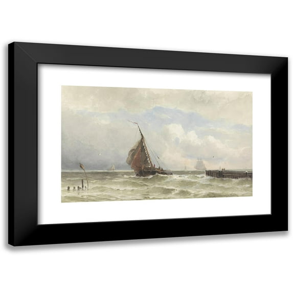 Jacob Eduard van Heemskerck van Beest 14x11 Black Modern Framed Museum Art Print Titled - Port of Vlissingen, with Incoming Sailing Ship (1838 - 1894)