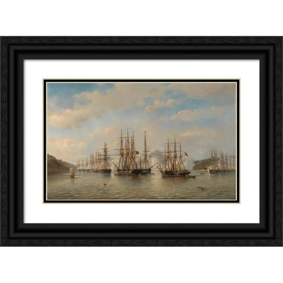 Jacob Eduard van Heemskerck van Beest 24x16 Black Ornate Framed Double Matted Museum Art Print Titled: Dutch, English, French and American Squadrons in Japanese Waters During the E