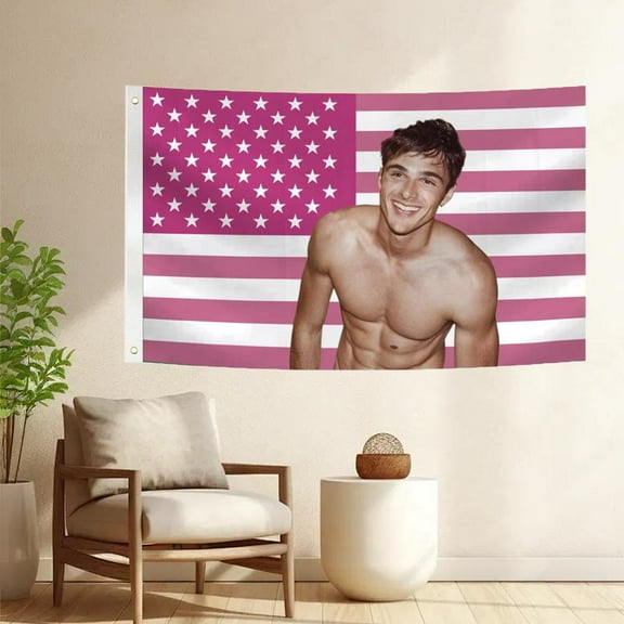Jacob Elordi Pink Flag Funny Party Flag Banner Polyester Durable Suitable for Room College Dorm Bedroom Wall Tapestry Decor Indoor and Outdoor