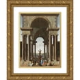 thumbnail image 1 of Jacob Ferdinand Saeys 19x24 Gold Ornate Framed and Double Matted Museum Art Print Titled - A Classical Portico with an Elegant Company Gathered by a Fountain (1694), 1 of 4