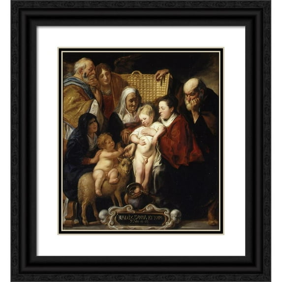 Jacob Jordaens 12x14 Black Ornate Wood Framed Double Matted Museum Art Print Titled: The Holy Family with Saint Anne and the Young Baptist and His Parents (Early 1620S and 1650s)
