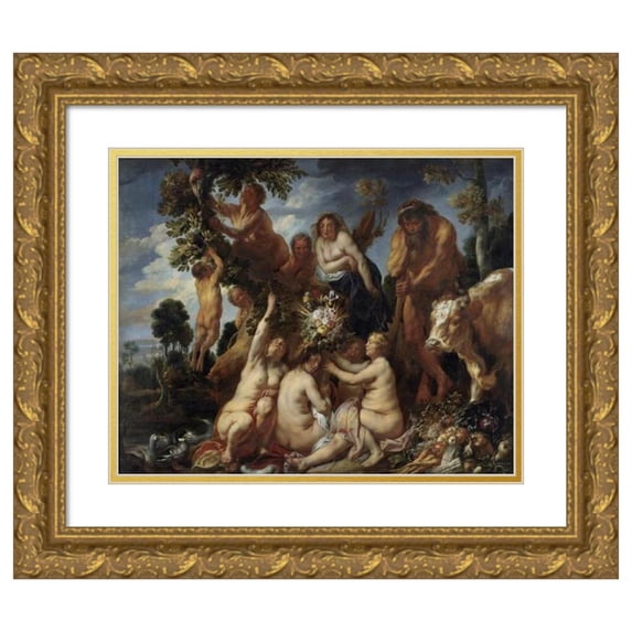 Jacob Jordaens 14x12 Gold Ornate Wood Frame and Double Matted Museum Art Print Titled - Achelous Defeated by Hercules. the Origin of the Cornucopia. (Allegory of Fruitfulness) (1649)