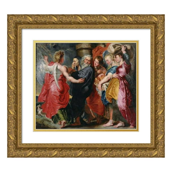 Jacob Jordaens 14x12 Gold Ornate Wood Frame and Double Matted Museum Art Print Titled - The Flight of Lot and His Family from Sodom